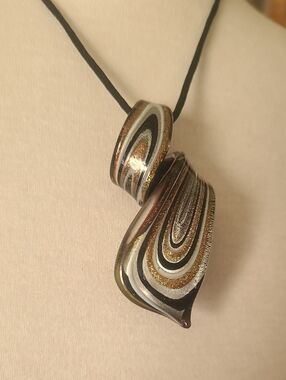 Murano Glass Pendant In Black, Brown & Gold